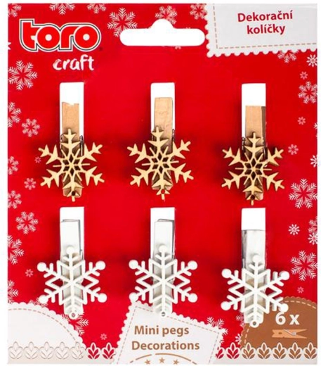 Pinces en bois Flocon de neige 3,5 cm – lot de 6 pcs