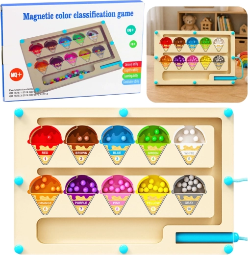 Labyrinthe magnétique en bois Montessori pour le tri des couleurs