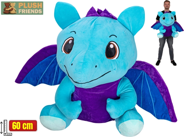 Plush Friends dragon bleu foncé en peluche 60 cm assis