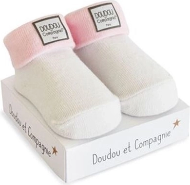 Doudou chaussettes pour bébé fille, 0–6 mois, blanc avec bord rose