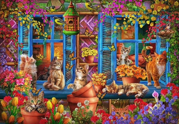 Puzzle rebord de fenêtre avec chats 1000 pièces BLUEBIRD