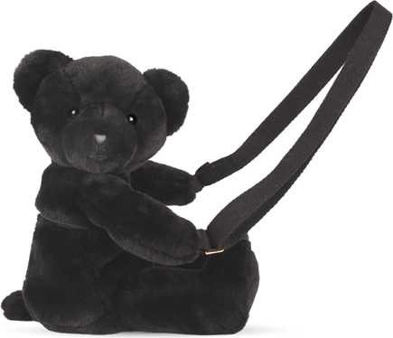 Doudou plush bear crossbody bag, black 30 cm