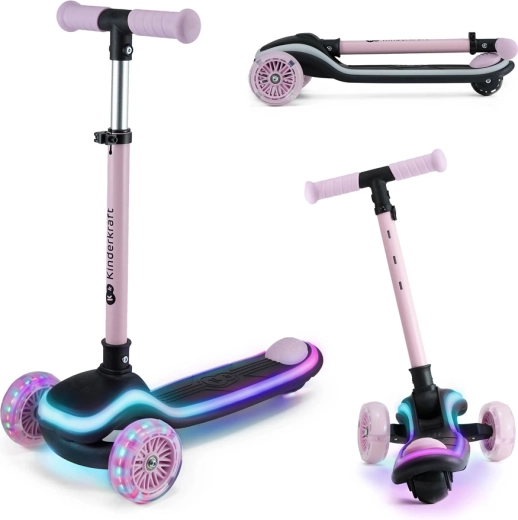 KINDERKRAFT Raket Pink Kids Three-Wheel Scooter with LED Lighting