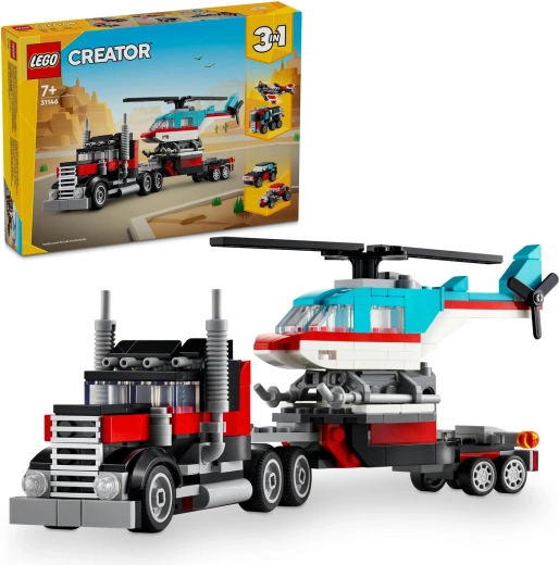 Creator 3-en-1 – camion plateau avec hélicoptère