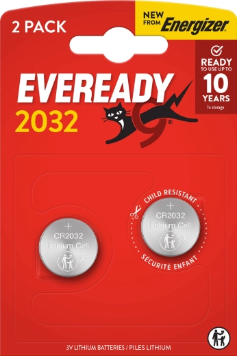 Energizer Eveready Lithium-Batterien CR2032, 3 V, Packung mit 2 St.