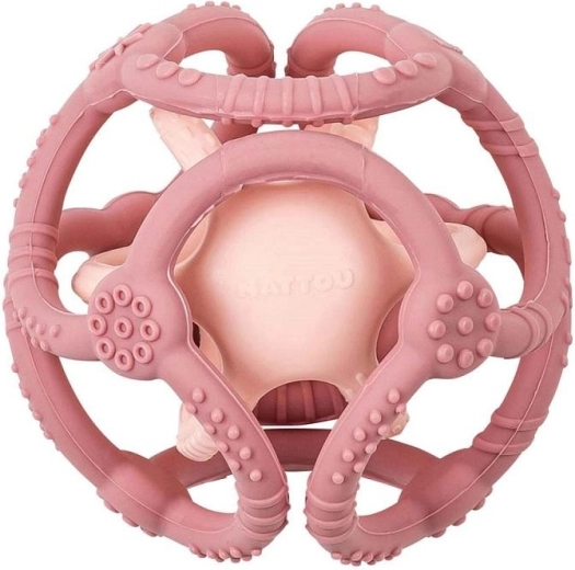 NATTOU siliconen bijtspeeltje bal 2-in-1 zonder BPA, roze, 10 cm