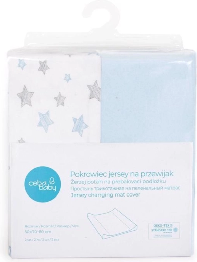 Ceba Baby cover for changing mat 50 × 70 cm, 2 pcs, blue + blue stars