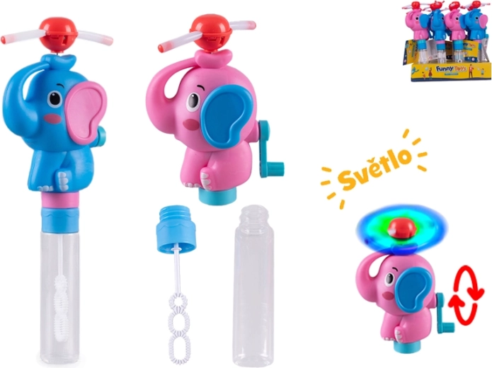 Souffleur de bulles en forme d’éléphant à piles avec lumière et hélice 23,5 cm