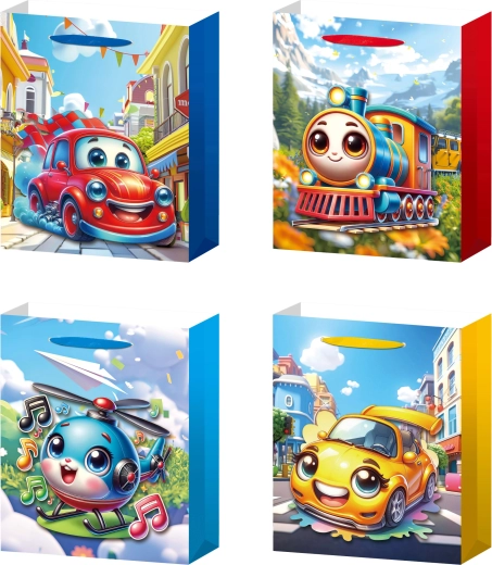 Gift Bag L with Cheerful Vehicles