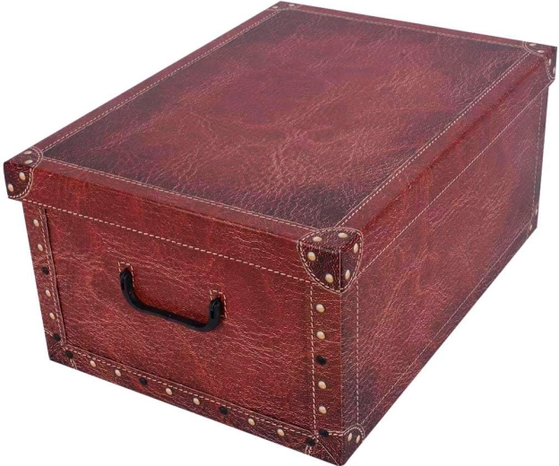 Maxi-Aufbewahrungsbox aus Karton in Lederoptik mit Beschlägen – Rot