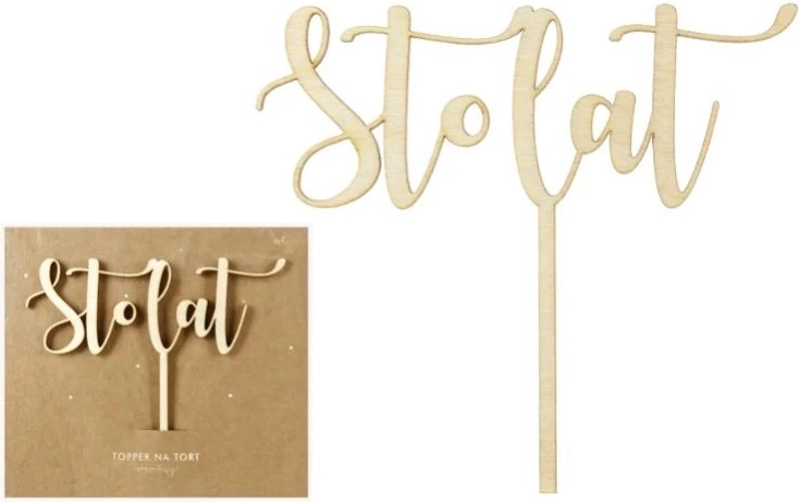 Wooden cake topper “Sto lat” 14 cm