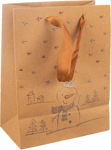 Cadeaupapieren tas met sneeuwmanmotief 26 × 12,5 × 32 cm