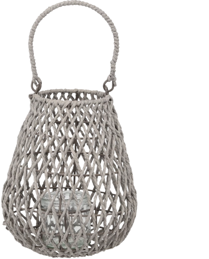 Lanterne tressée grise 20 × 25 cm avec insert en verre