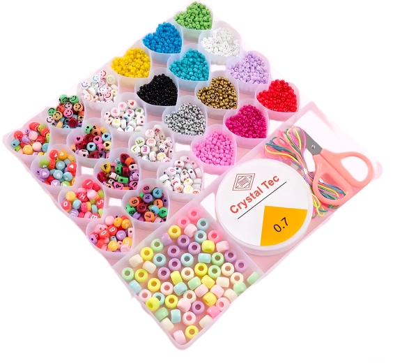 Bead Set in a Box with Heart-Shaped Compartments – 26 Pieces