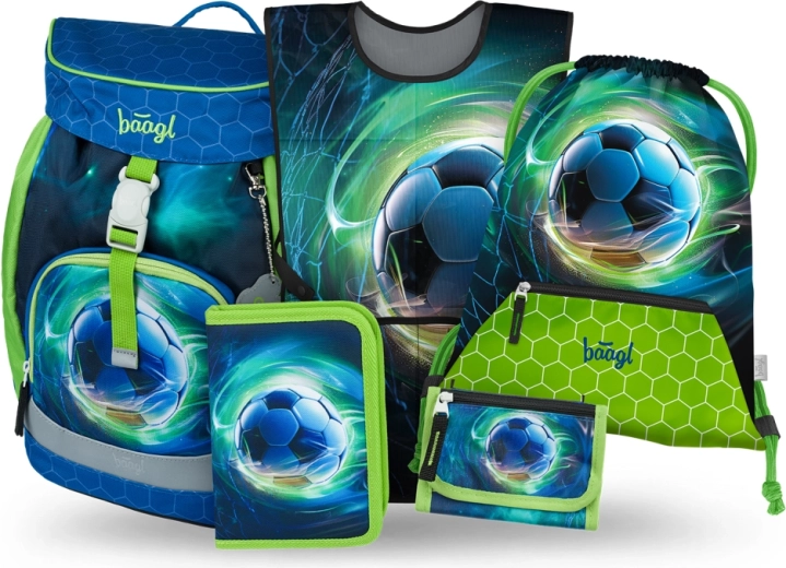 Baagl schoolset Airy Voetbalbal – rugzak, etui, gymsack, schort en portemonnee