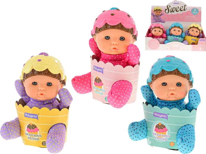 Baby in a basket with soft body 15 cm, 3 colors