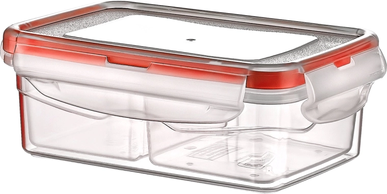 Plastic rectangular food box 400 ml with clips and lid, divided