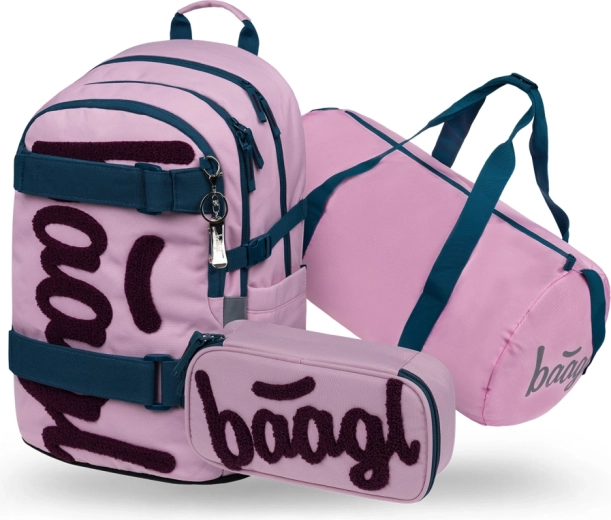 Baagl set 3 Skate Rose – schoolrugzak, etui en opvouwbare sporttas GRS