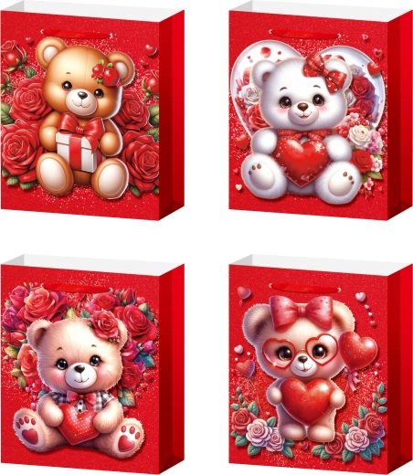 Sac cadeau M avec ourson et roses