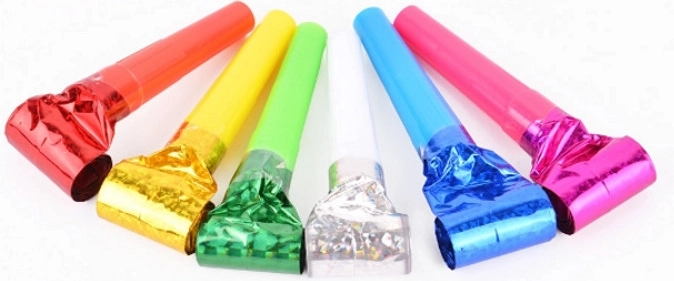 Holografische meerkleurige feesttoeters (6 stuks)