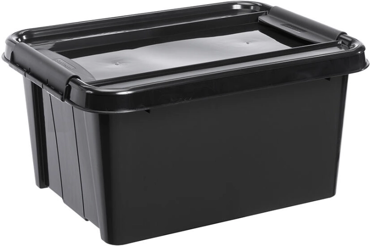 Storage box with lid 32 l made of recycled plastic, black