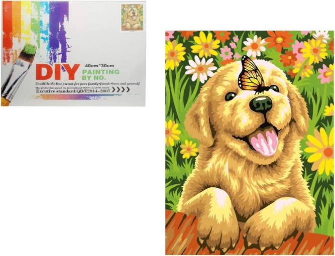 Peinture par numéros – chiot avec nœud papillon