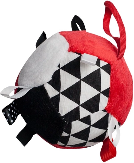 Weicher kontrastreicher Ball mit Etiketten und Rassel für Babys