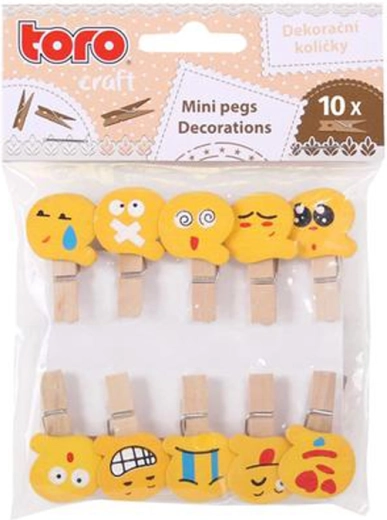 Houten decoratieve knijpers Toro smiley 10 stuks