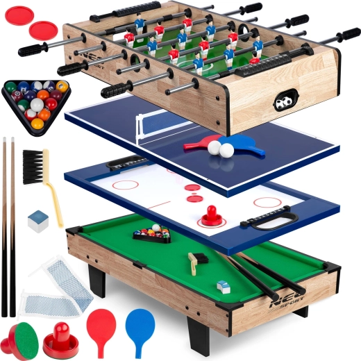 Multifunctionele 4-in-1 speeltafel NEO-SPORT voor tafelvoetbal, airhockey, pingpong en biljart