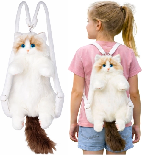 Plush backpack cat, white, 50 cm