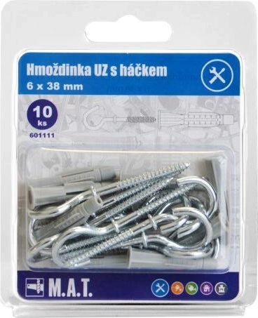 Cheville noueuse avec crochet 6×38 mm, zinc blanc (10 pcs)