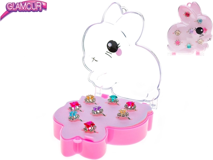 Glamour set of children’s metal rings with gemstones, 8 pcs