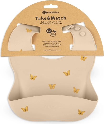 Petite&Mars bavoir en silicone Take&Match Sand Butterflies 6m+