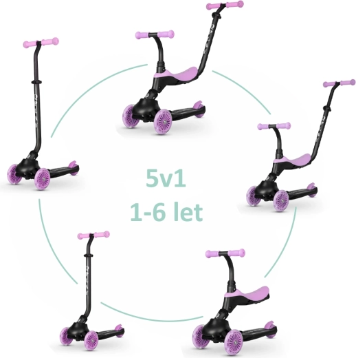 Qplay Sema Evo trottinette et draisienne pour enfants avec lumières LED Violet 3-en-1