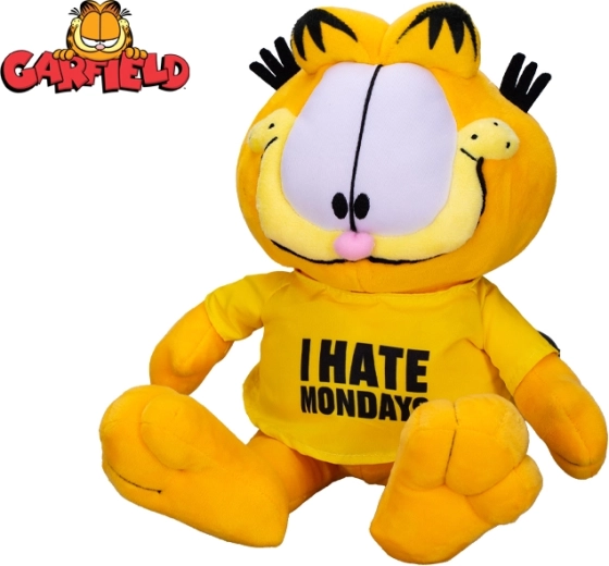 Plüschkater Garfield 24 cm – sitzend, T-Shirt I hate Mondays