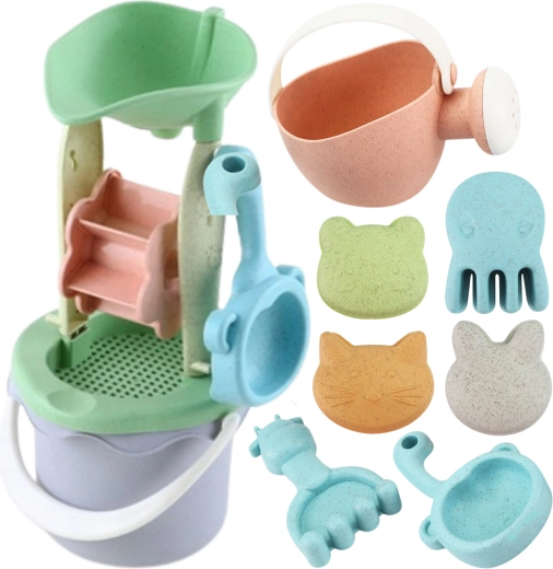 Woopie Green set de sable avec moulin à vent, 9 pièces, matériau biodégradable