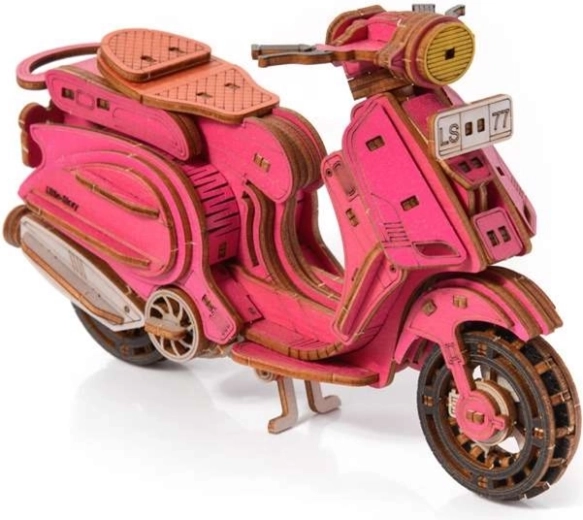 Little Story 3D wooden motorcycle puzzle Sting Scooter pink