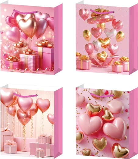 Gift Bag L with Pink Hearts