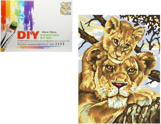 Peinture par numéros – lionne avec son petit