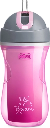 Chicco gobelet sport isotherme avec paille 266 ml rose (14 mois+)