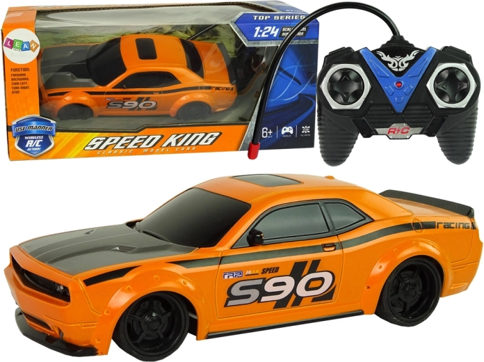 Voiture RC sportive 1:24, orange, télécommande 27 MHz