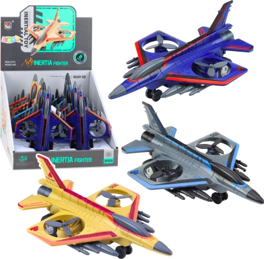 Militaire straaljager met vliegwiel en roterende propellers