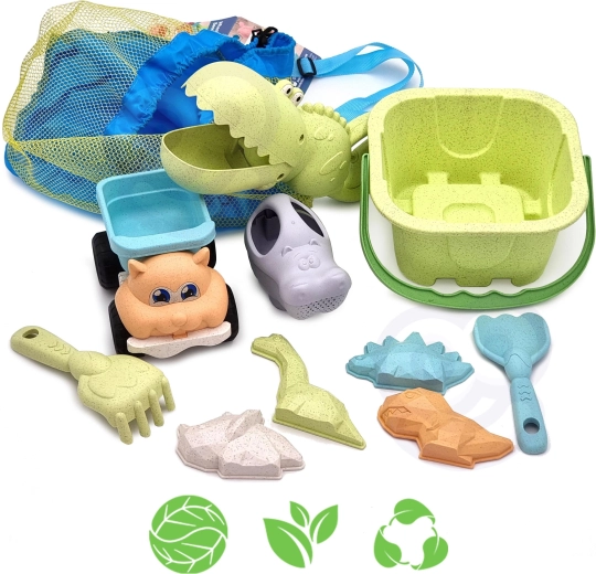 Woopie Green eco sand set with bucket and crocodile shovel, 10 pieces in a backpack