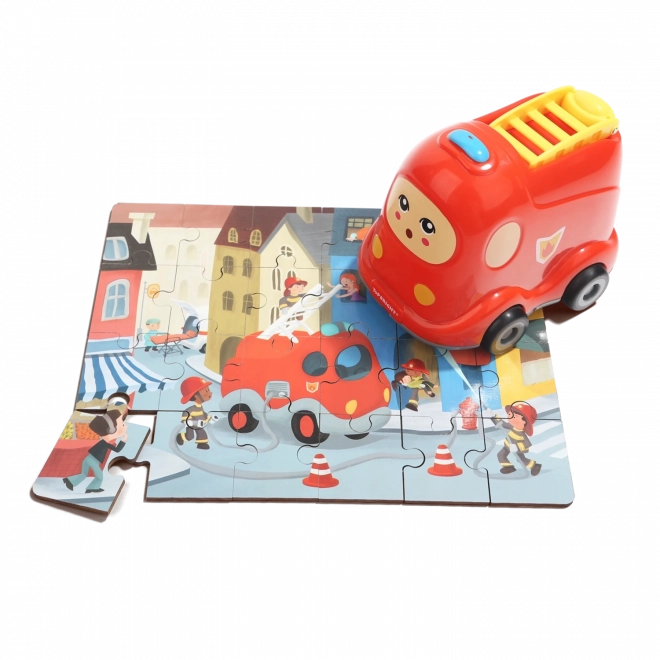 TOP BRIGHT wooden puzzle with toy fire truck, 24 pieces