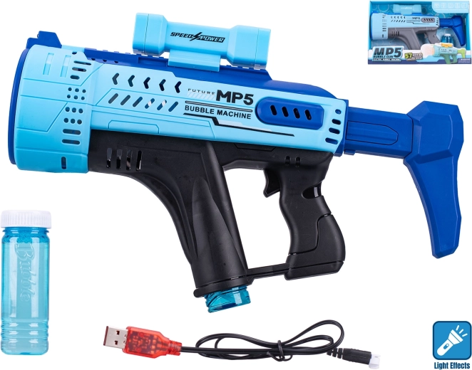 Pistolet à bulles MP5 bleu avec effet lumineux 44 cm