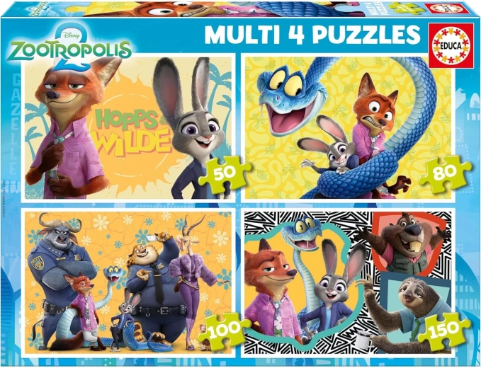 Puzzle Educa Zootropolis 4-en-1 – puzzles progressifs pour enfants (50, 80, 100 et 150 pièces)
