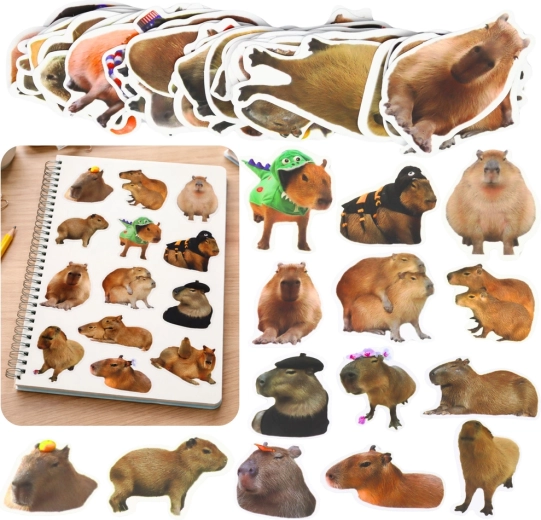 Capybara Sticker Set – realistic designs, paper, 50 pcs (6–7 cm)