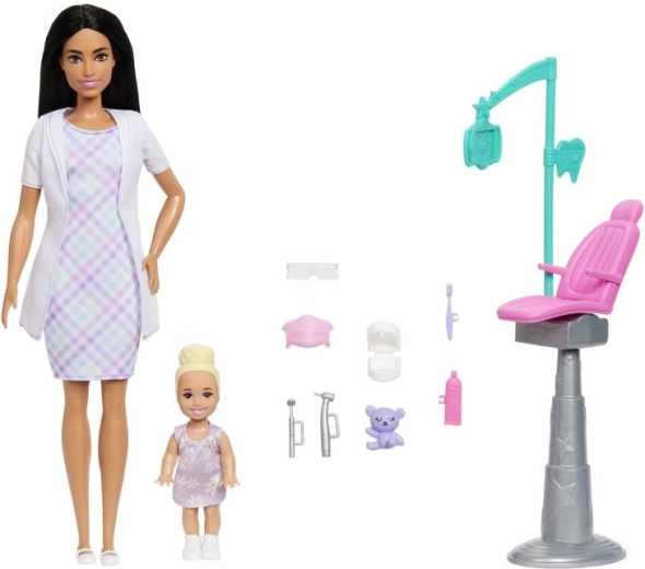 Barbie speelset tandarts – pop met zwart haar