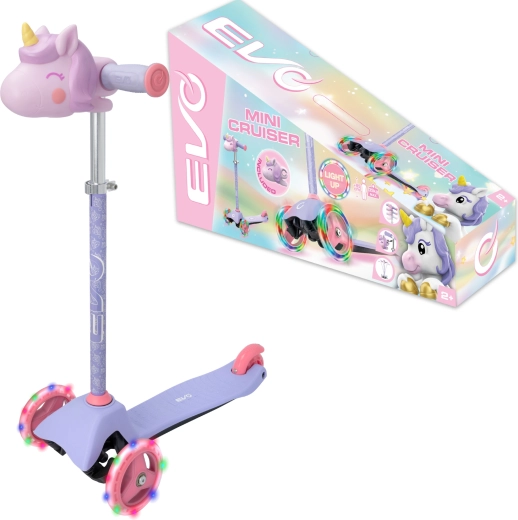 EVO Light Up Mini Cruiser children's three-wheel scooter with LED wheels Unicorn