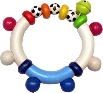 Wooden rattle with bell – football
